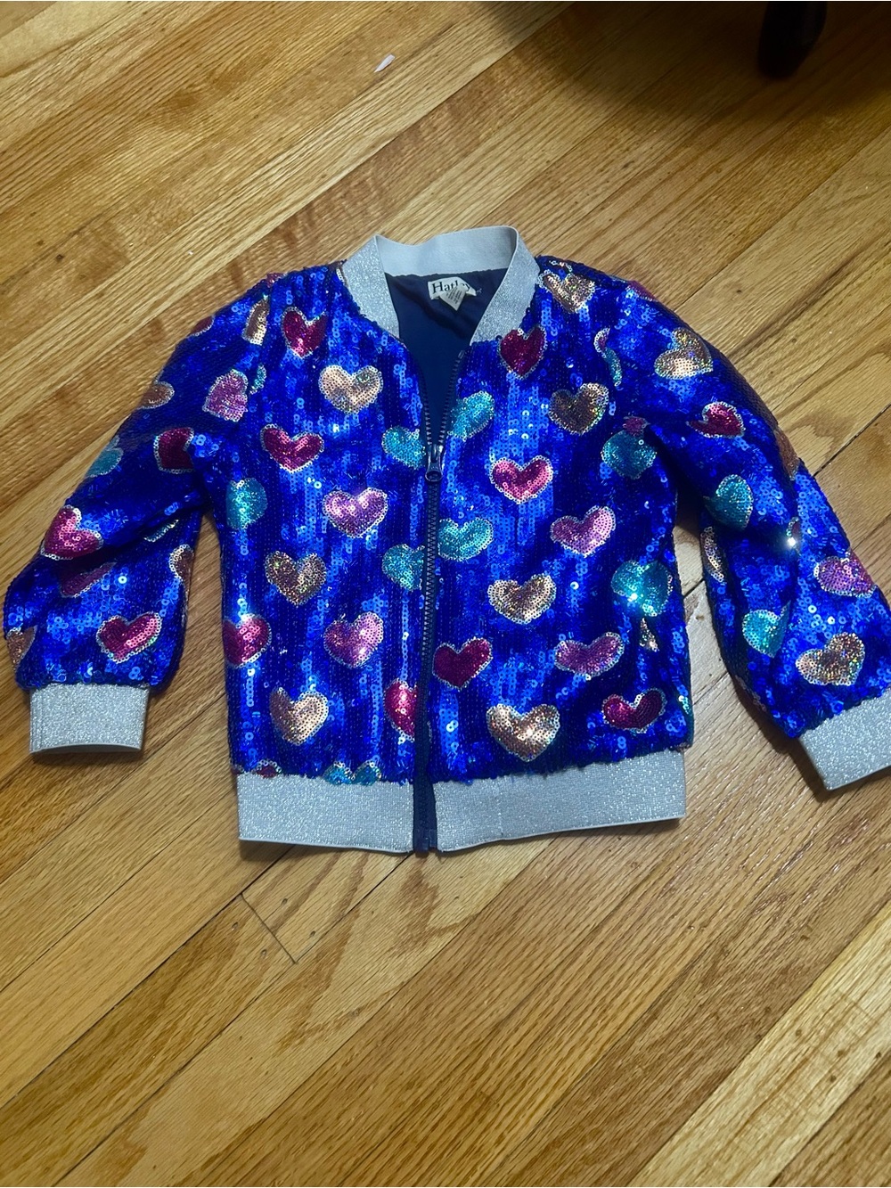 Hatley Navy Sequin Jacket with Multicolor Heart Accents